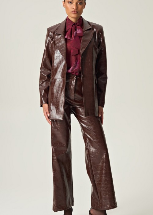 Eveleya Cocoa Croco Leather Pants